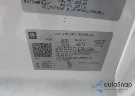 2020 Chevrolet Silverado 1500 4Wd Double Cab Standard Bed Lt from USA, damaged, VIN 1GCRYDED7LZ202112